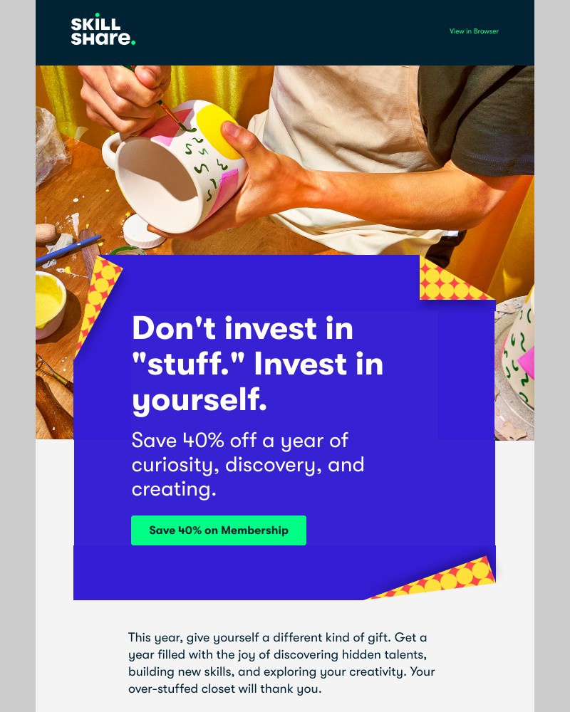 Skillshare - It's Here, Sarah: Save 40% on Skillshare Membership