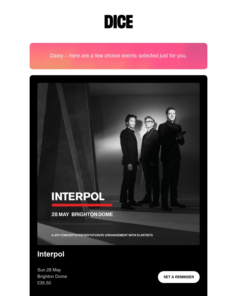 DICE - It's New Shows Thursday: Interpol & Patrick Wolf & Aeon 9.0
