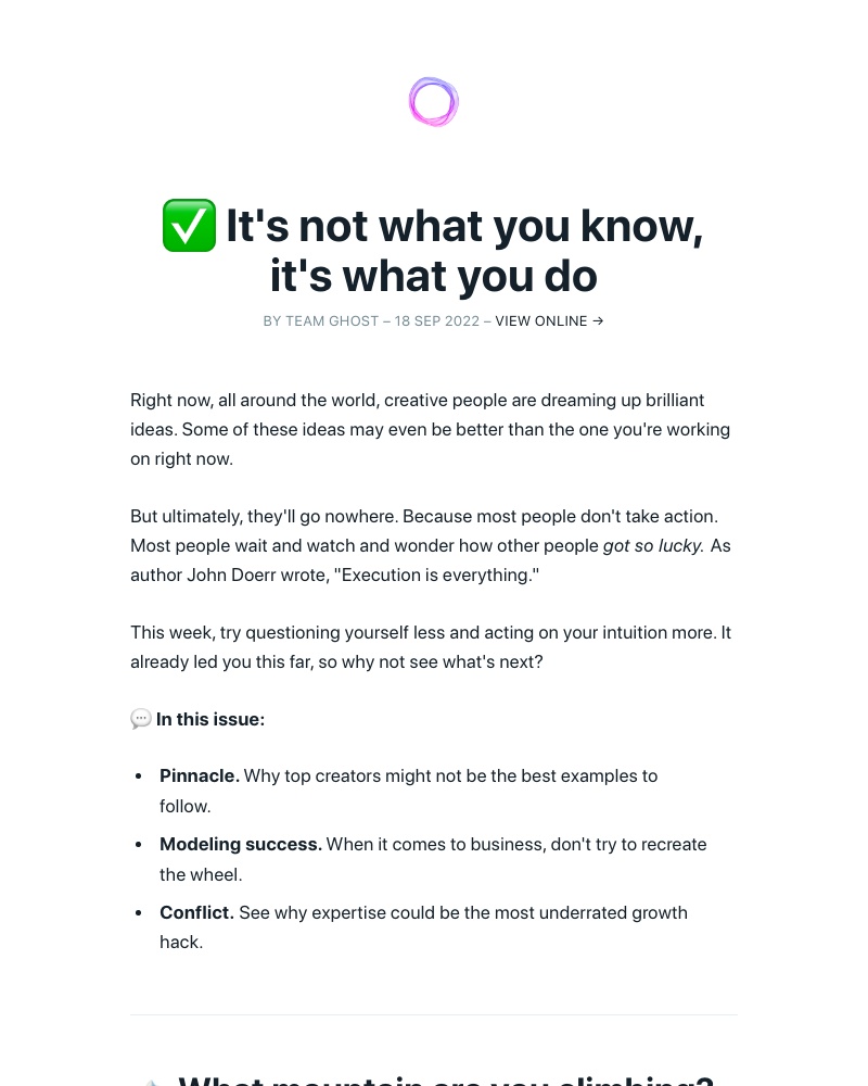 Ghost - ✅ It's not what you know, it's what you do