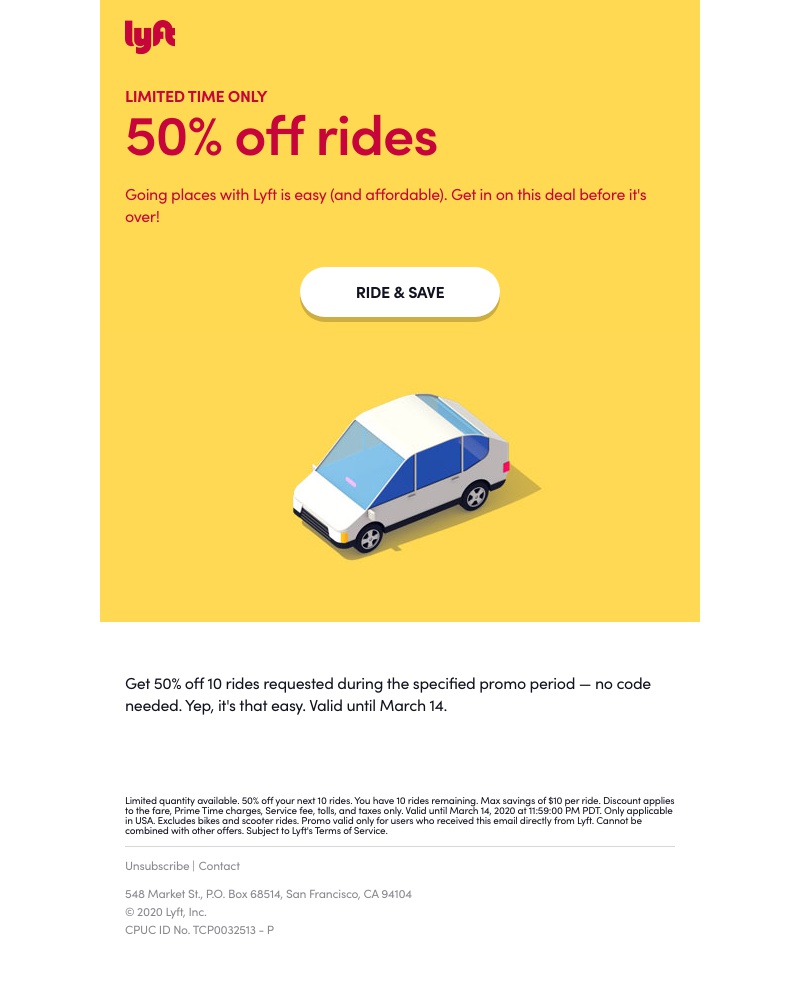 Lyft - It's time to activate 50% off rides
