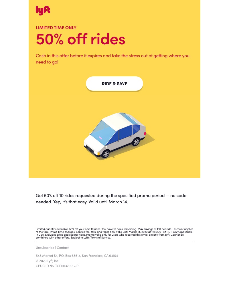 Lyft - It's time to activate 50% off rides