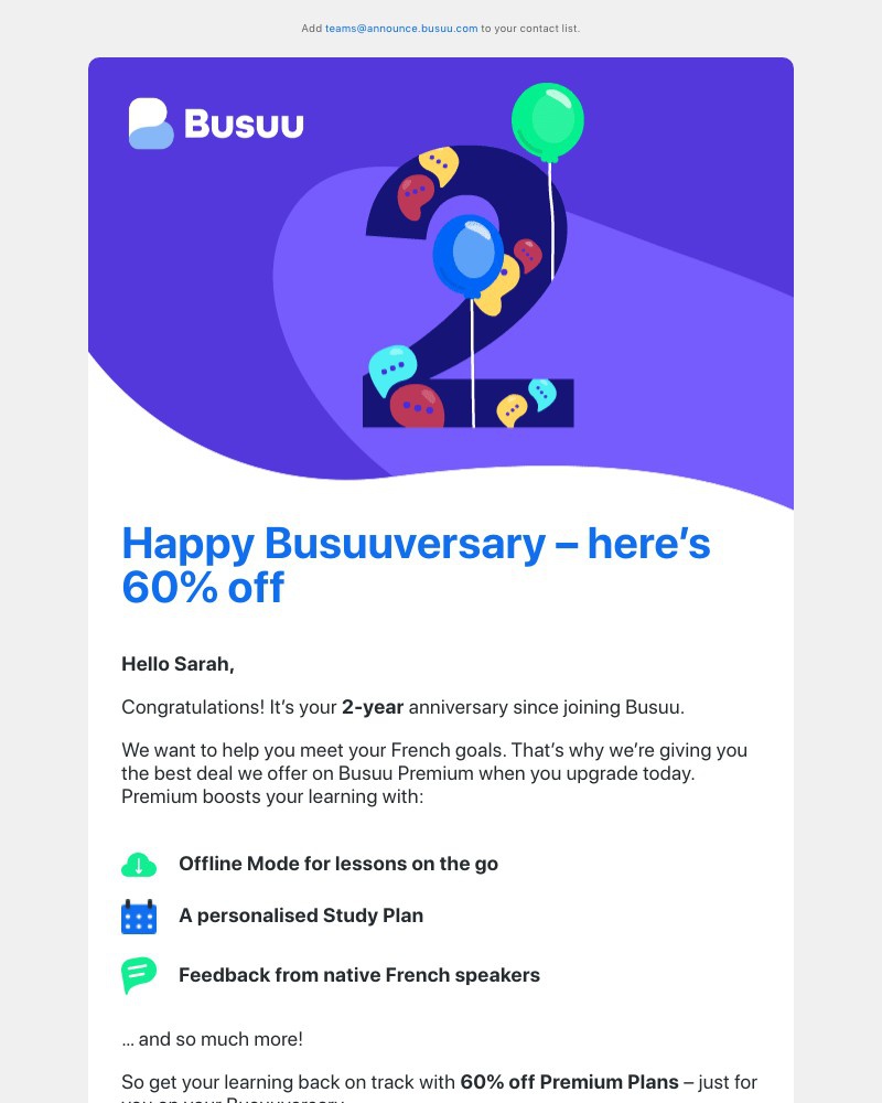 Busuu - Itβs your Busuuversary π₯³ Open for a treat π¬