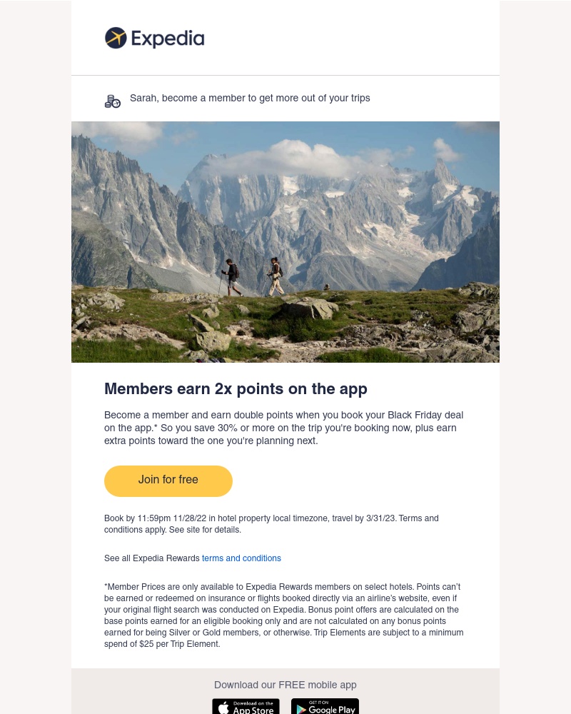 Expedia - Join now to get 2x points on the app
