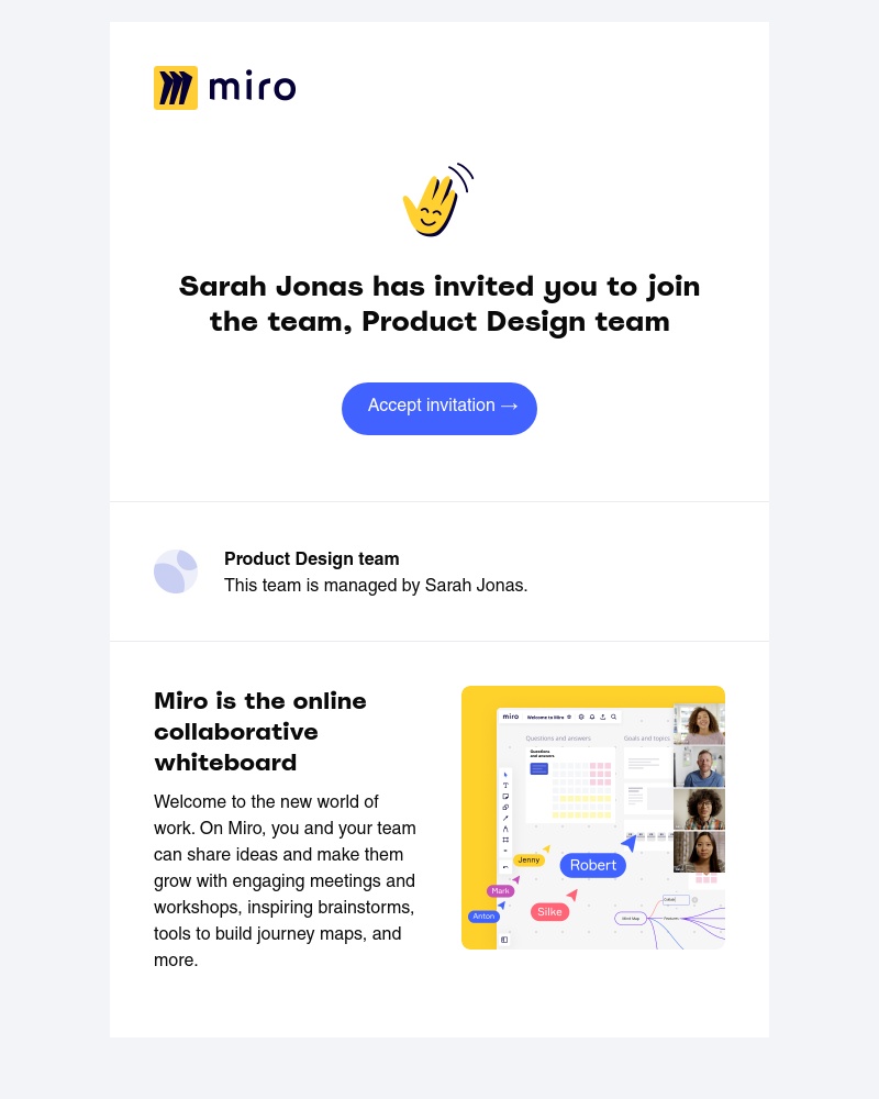 Miro - Join the team, Product Design team, in Miro