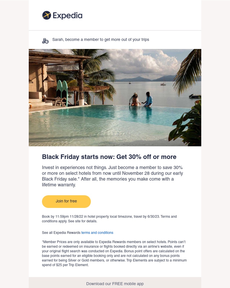 Expedia - Join to save 30% for an early Black Friday sale