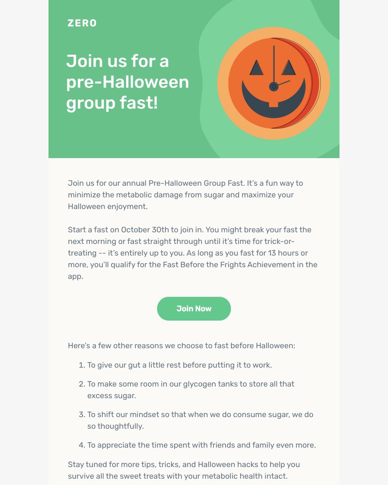 Zero - Join us for a pre-Halloween group fast!