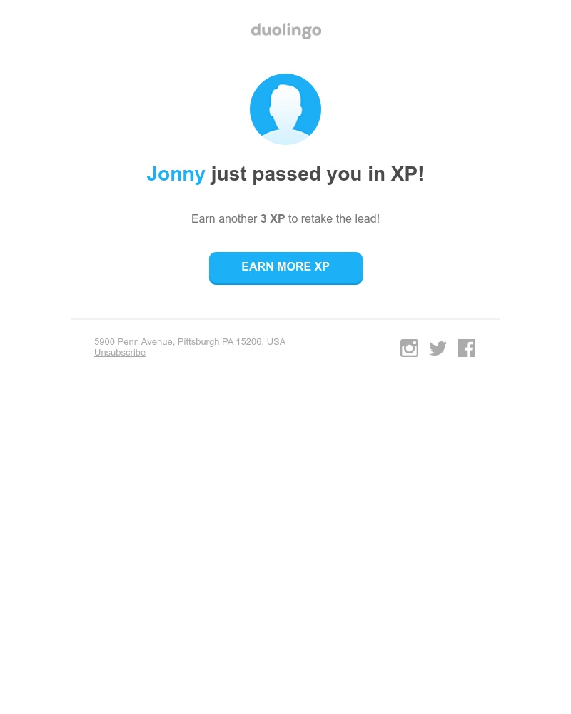 Duolingo - Jonny just passed you on Duolingo. 