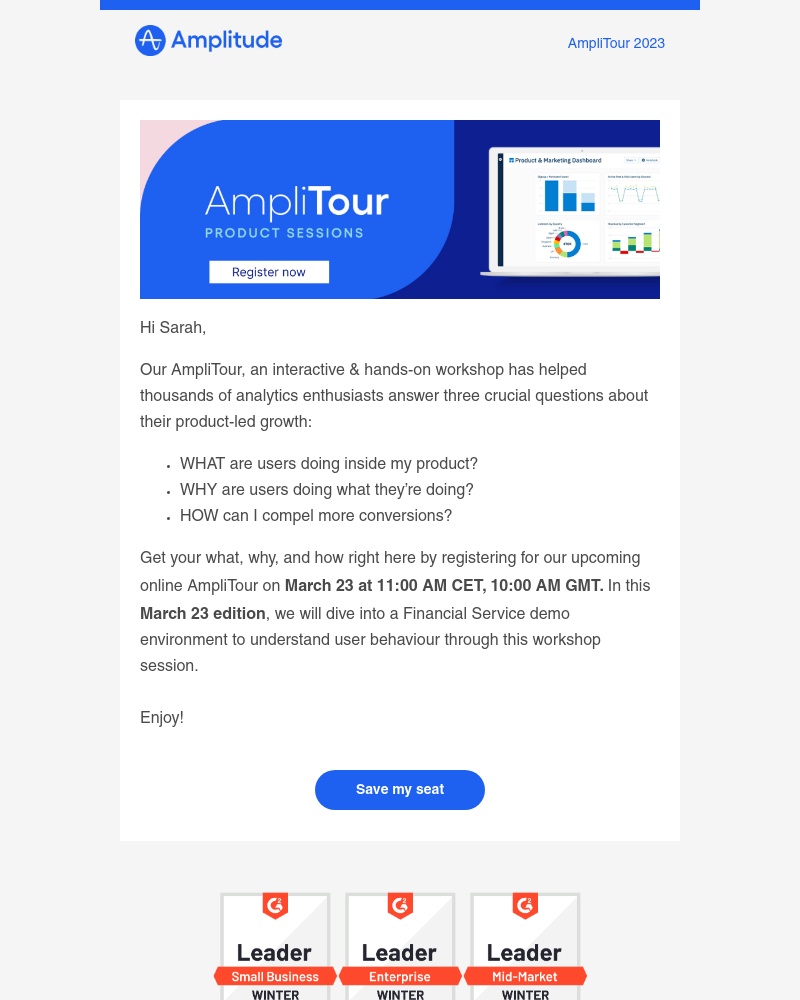 Amplitude - Jumpstart your product growth with AmpliTour - March 23 FinServ Edition