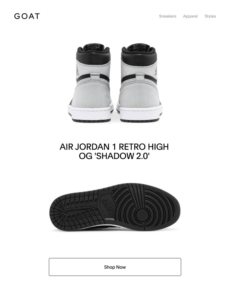 Goat - Just Dropped: Air Jordan 1 High OG 'Shadow 2.0' available now