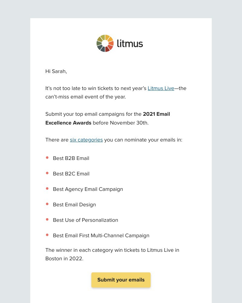 Litmus - Last call for Email Excellence Awards!