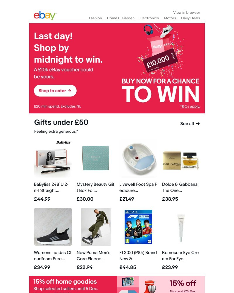 eBay - Last call! ⏰ Shop to win a £10k voucher to spend on eBay. 💰