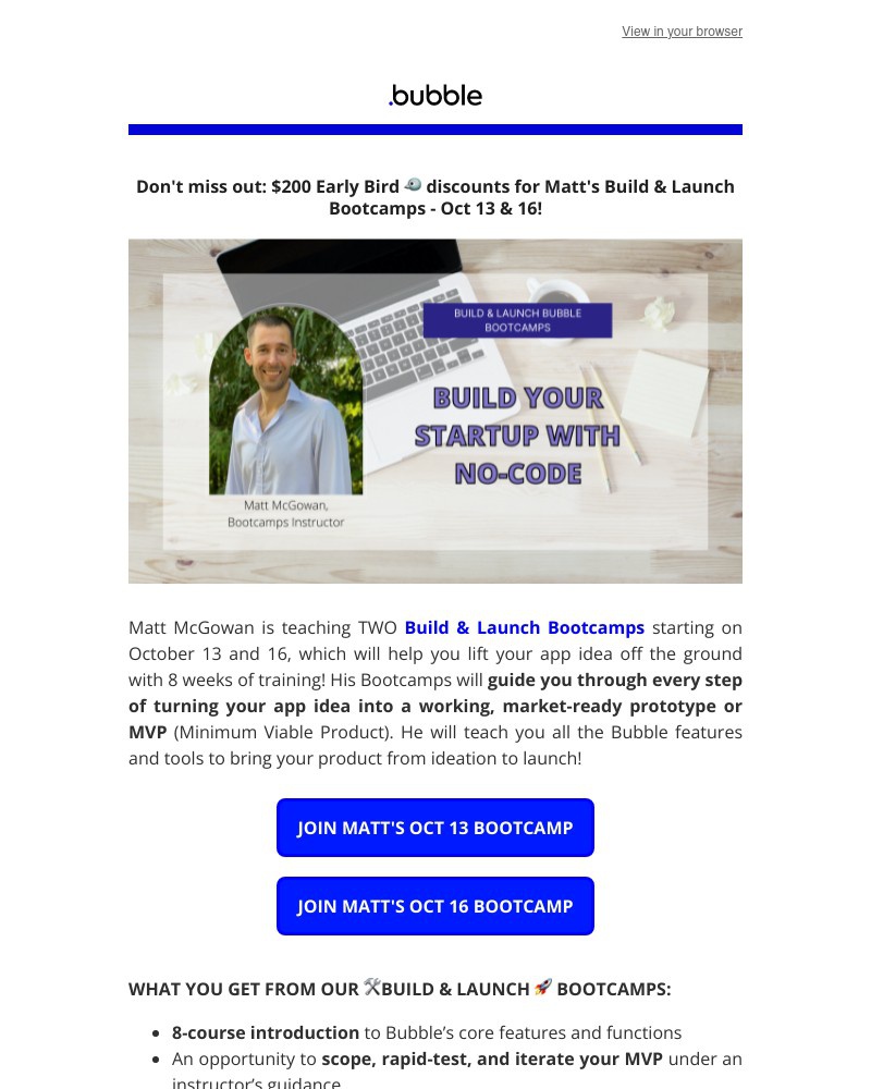 Bubble - LAST CHANCE on $200 discounts for Bubble Bootcamps