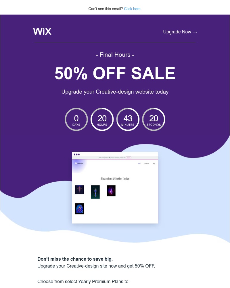 Wix - Last chance: Save 50% when you upgrade your Creative-design website