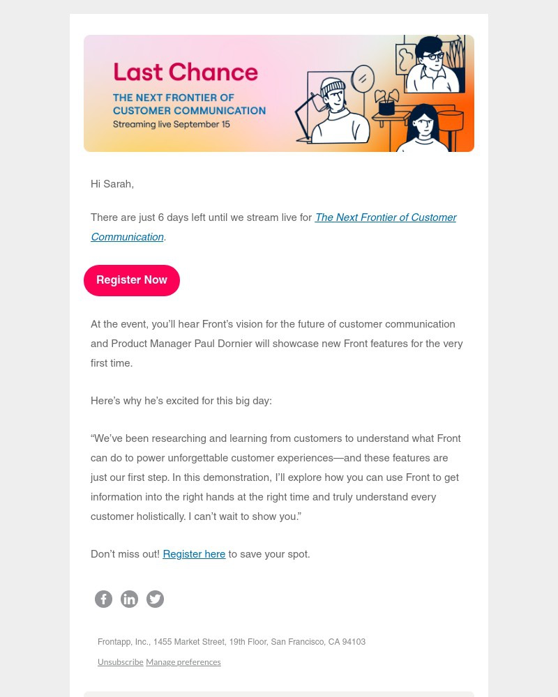 Front - Last chance to register for our can’t-miss event!