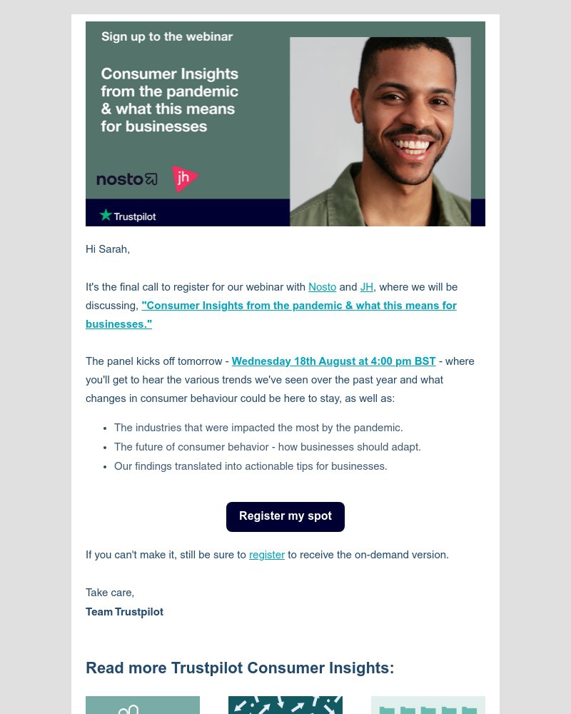 Trustpilot - Last chance to register for our panel webinar with Nosto & JH