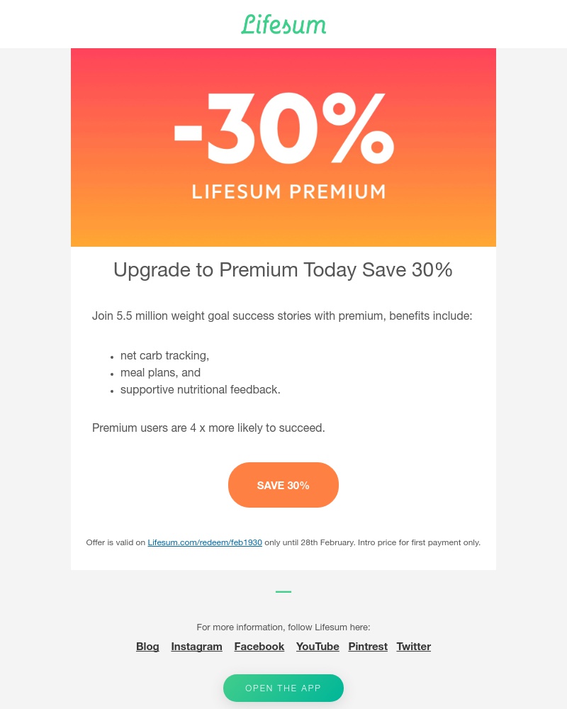 Lifesum - Last day with 30% off Premium β³