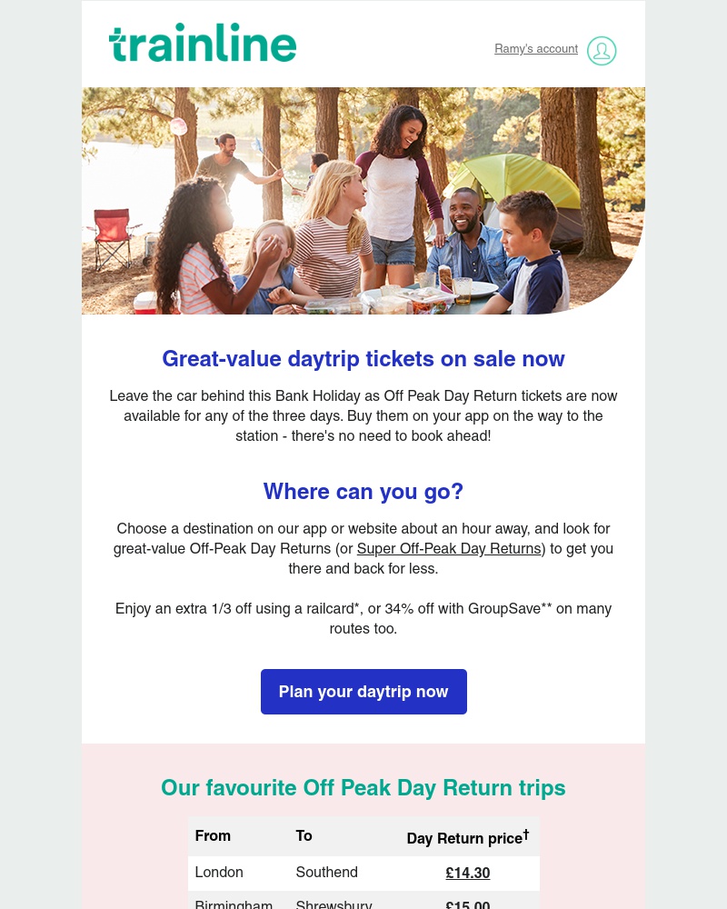 Trainline - ☀️ Last-minute Bank Holiday daytrips by train