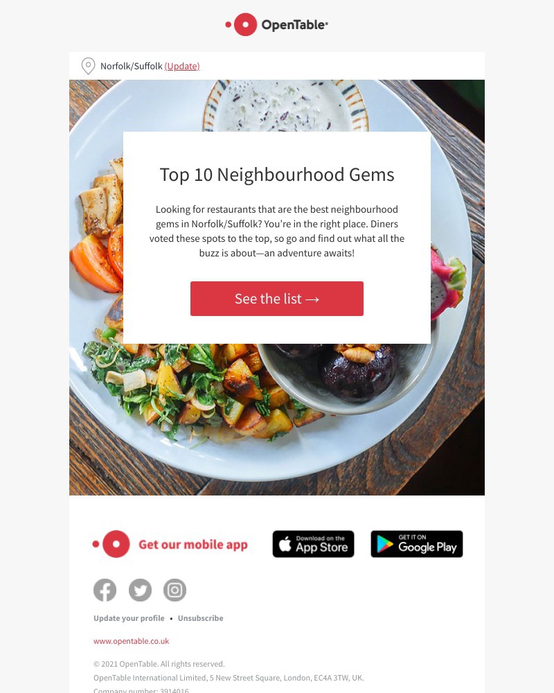 OpenTable - Latest Top 10 Neighbourhood Gems in Norfolk/Suffolk