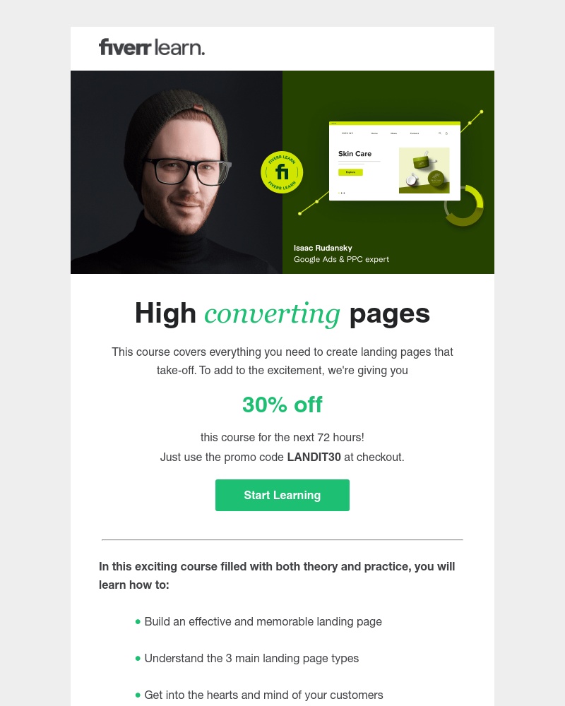Fiverr - Learn how to design a killer landing page with 30% off Learn's professional course