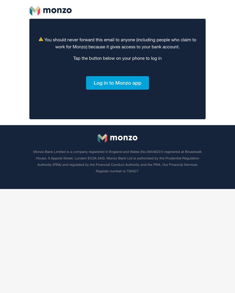 Monzo - Log in to Monzo (Don't forward this)