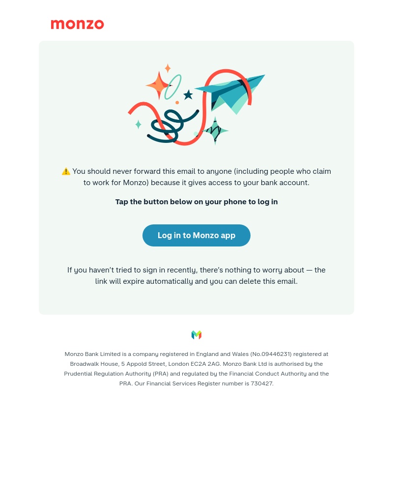 Monzo - Log in to Monzo (Don't forward this)