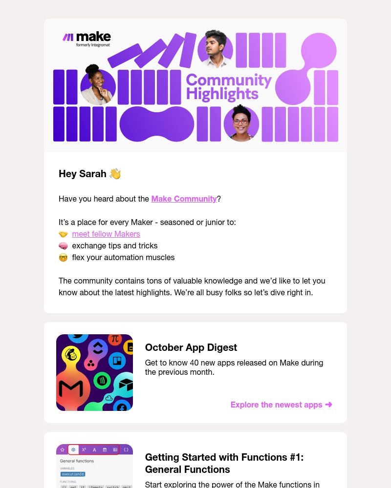 Make.com - Make Community Highlights: New apps, Make functions & automation tips