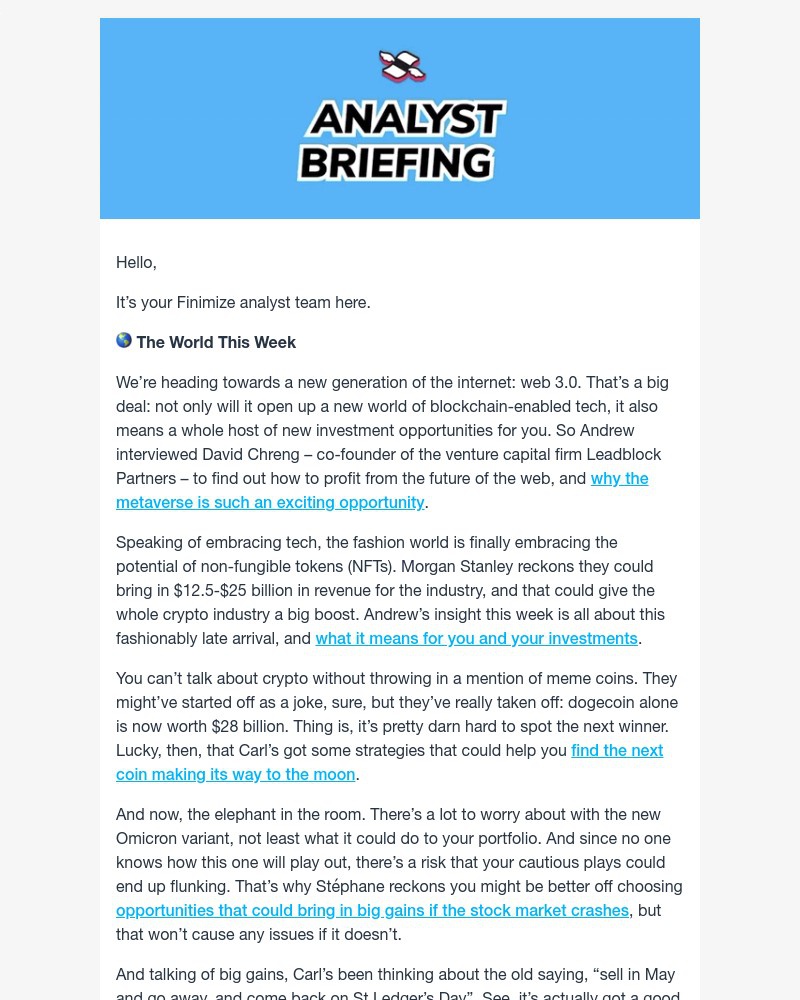 Finimize - 🧑💻 Meme coins, NFTs, and the metaverse