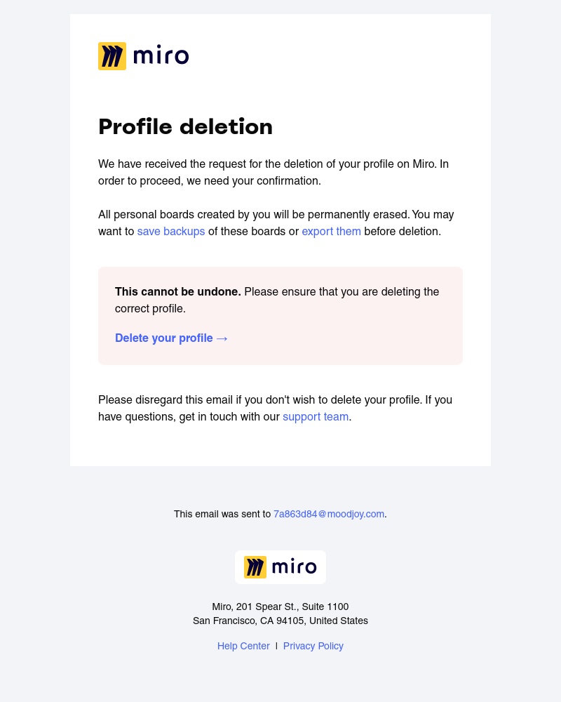 Miro - Miro Profile Removal Confirmation