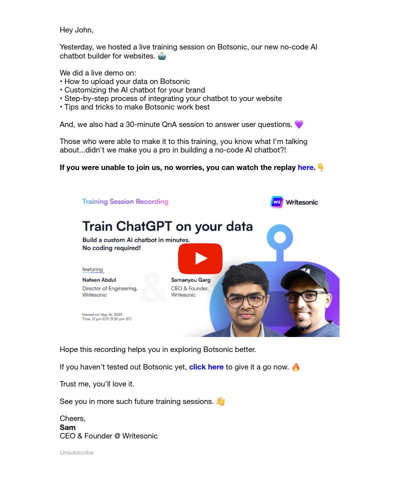 Writesonic - Missed the Botsonic training session? Here's your recording!