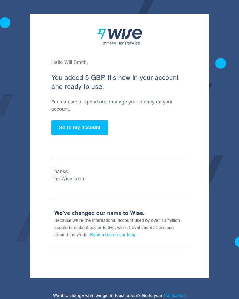 Wise - Money added to your account