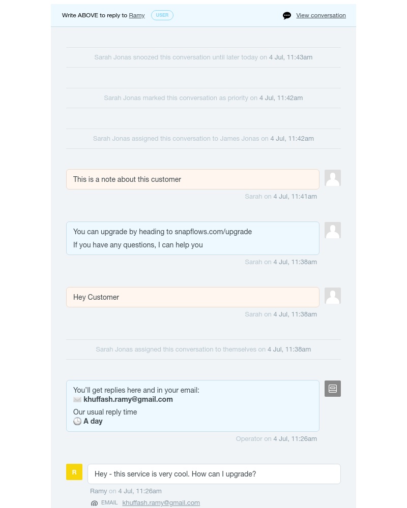 Intercom - Moodjoy: Sarah Jonas snoozed a conversation with Ramy