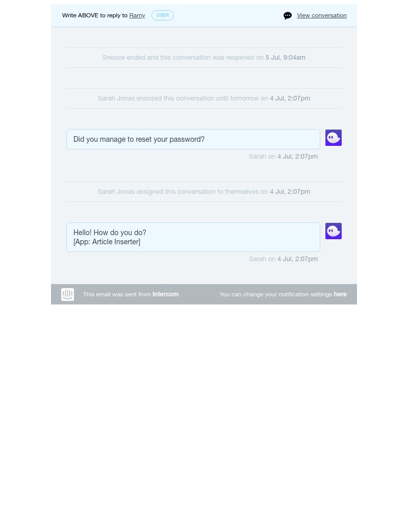 Intercom - Moodjoy: Snooze ended and the conversation with Ramy was reopened