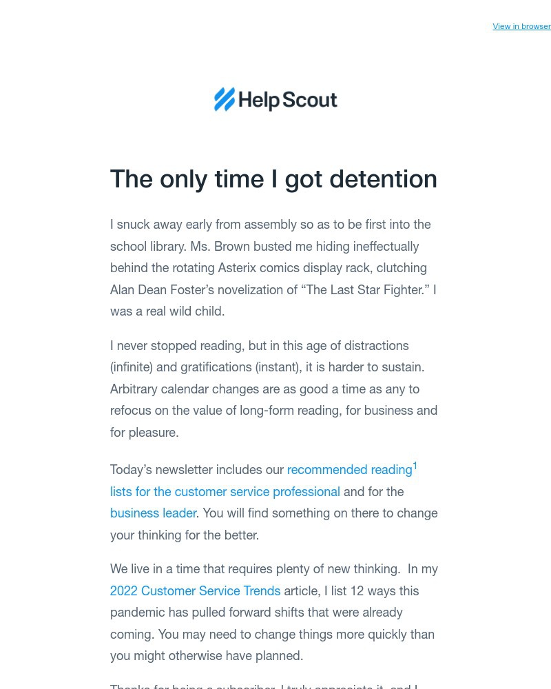 Help Scout - My only school detention, 2022 trends and some reading lists