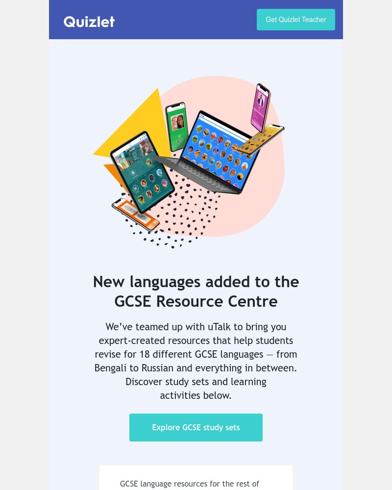 Quizlet - NEW! 18 languages added to GCSE Resource Centre