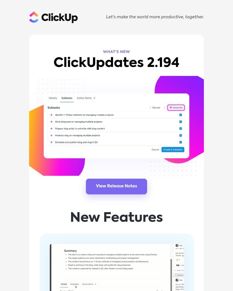 ClickUp - New AI features, Dashboard updates, and more