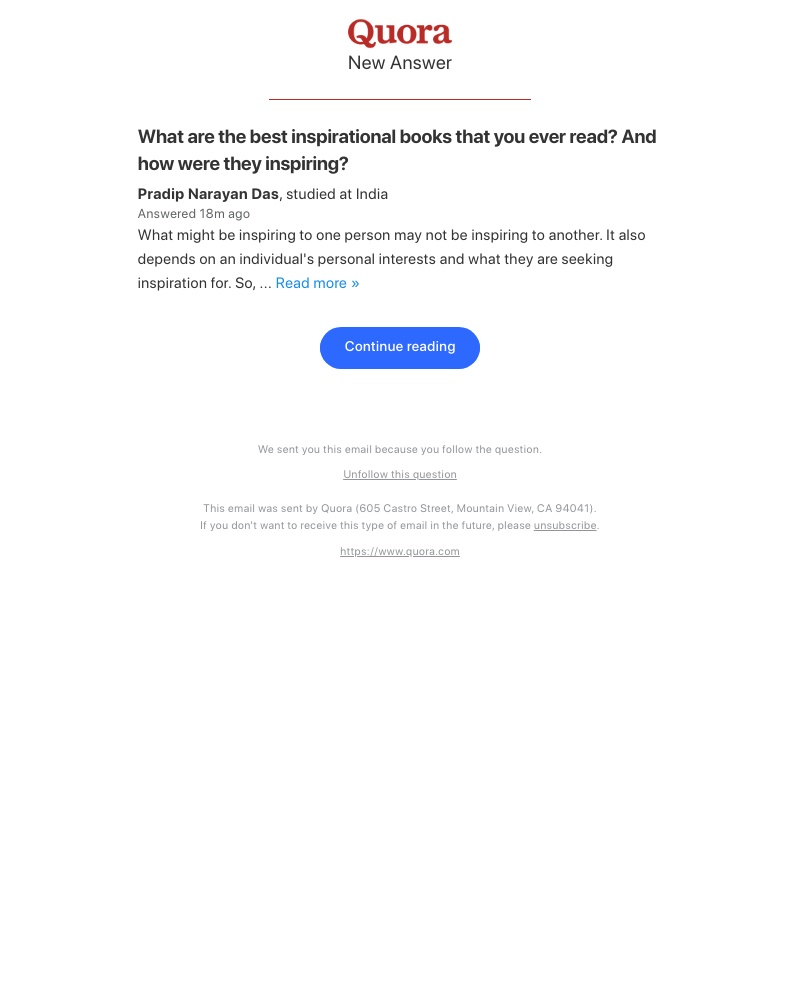 Quora - New answer to "What are the best inspirational books that you ever read? And how were they inspiring?"