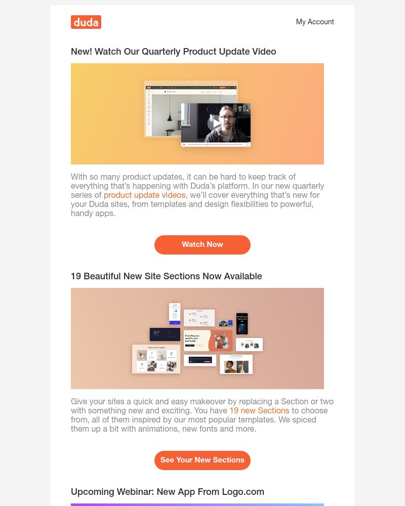 Duda - New App from Logo.com, Product Update Video & 19 New Sections