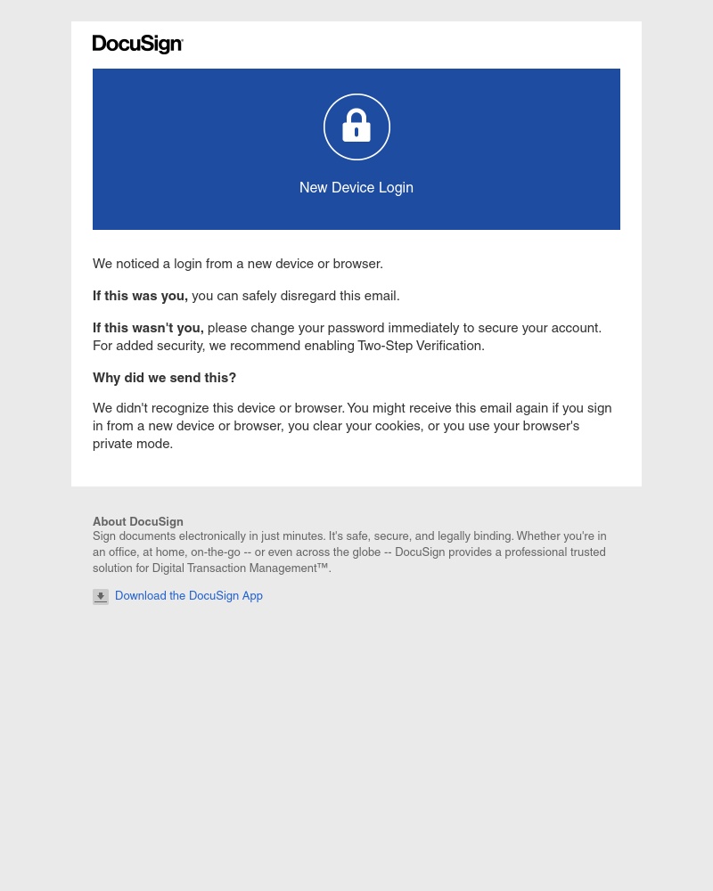 Docusign - New Device Login