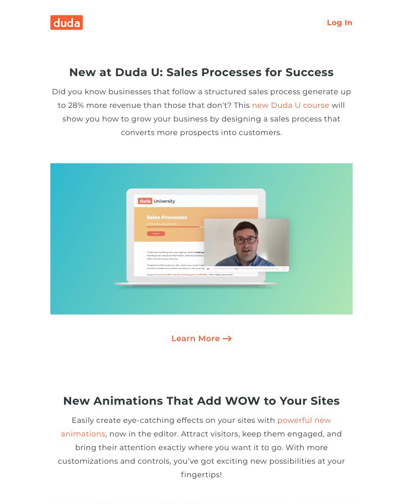 Duda - New Duda U Sales Course, New Website Animations, and Boosting Conversions With a Testimonials Page.