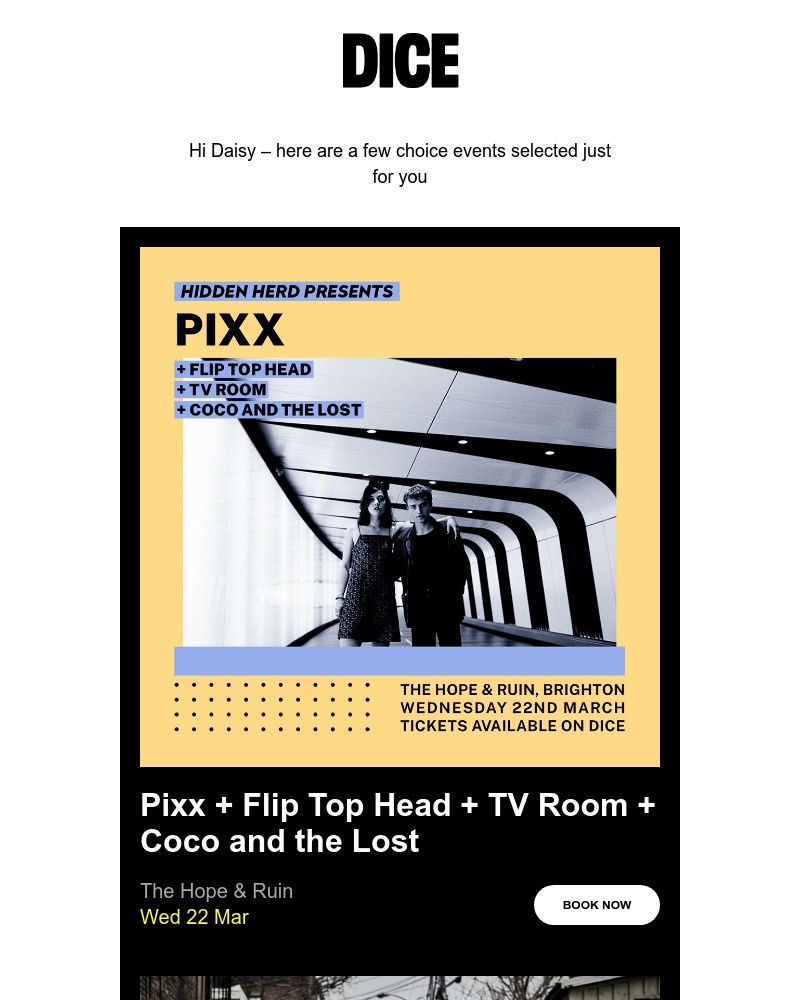 DICE - New for you: Pixx + Flip Top Head + TV Room + Coco and the Lost, Ben Folds and Alice Phoebe Lou