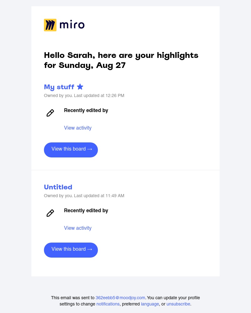 Miro - New highlights on your 1 starred board and 1 other