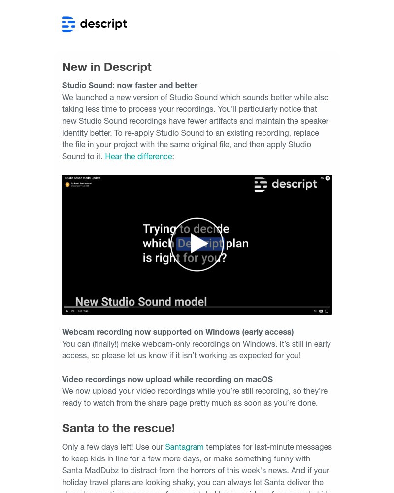Descript - New in Descript: Faster, better Studio Sound, Windows webcams, progressive video uploads