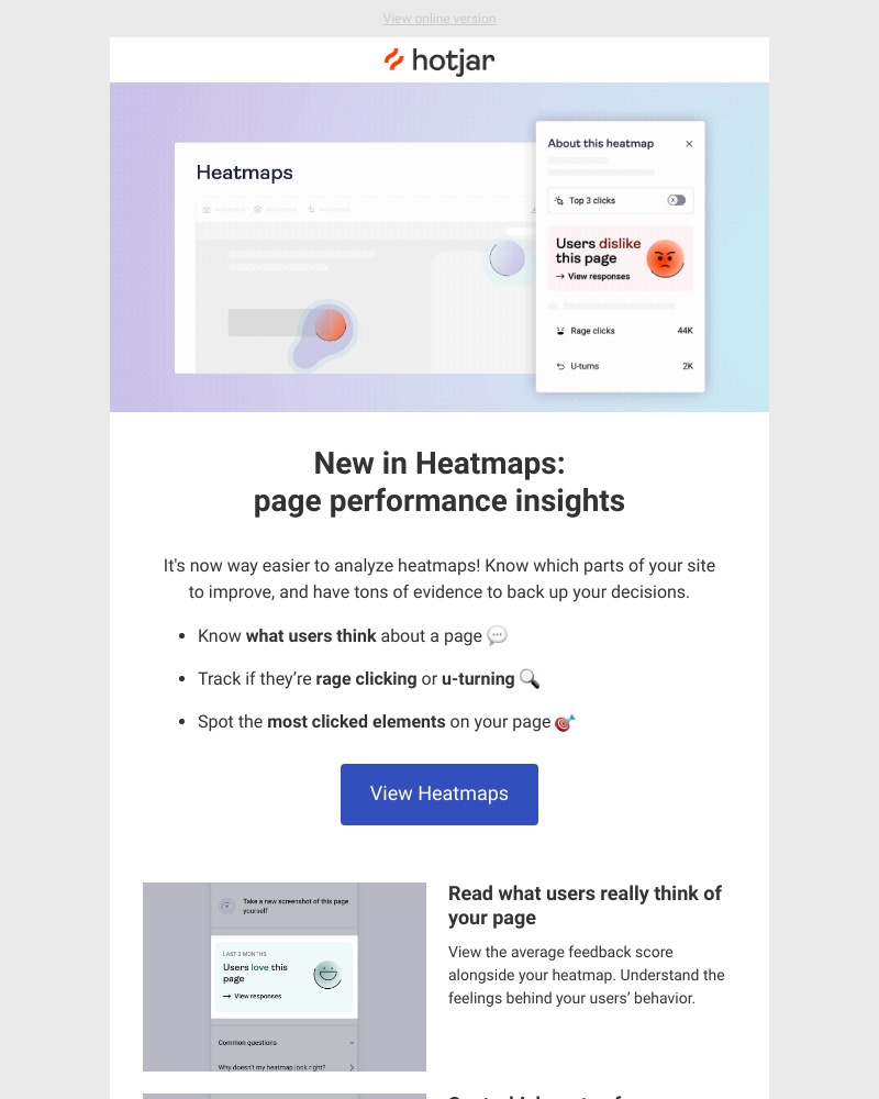 Hotjar - New in Heatmaps: page performance insights