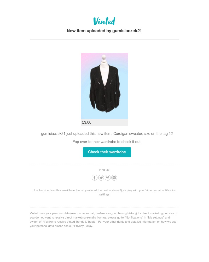 Vinted - New item uploaded by gumisiaczek21