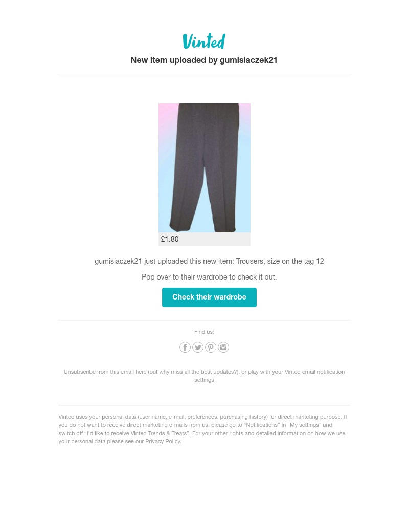 Vinted - New item uploaded by gumisiaczek21