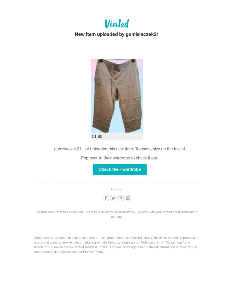 Vinted - New item uploaded by gumisiaczek21