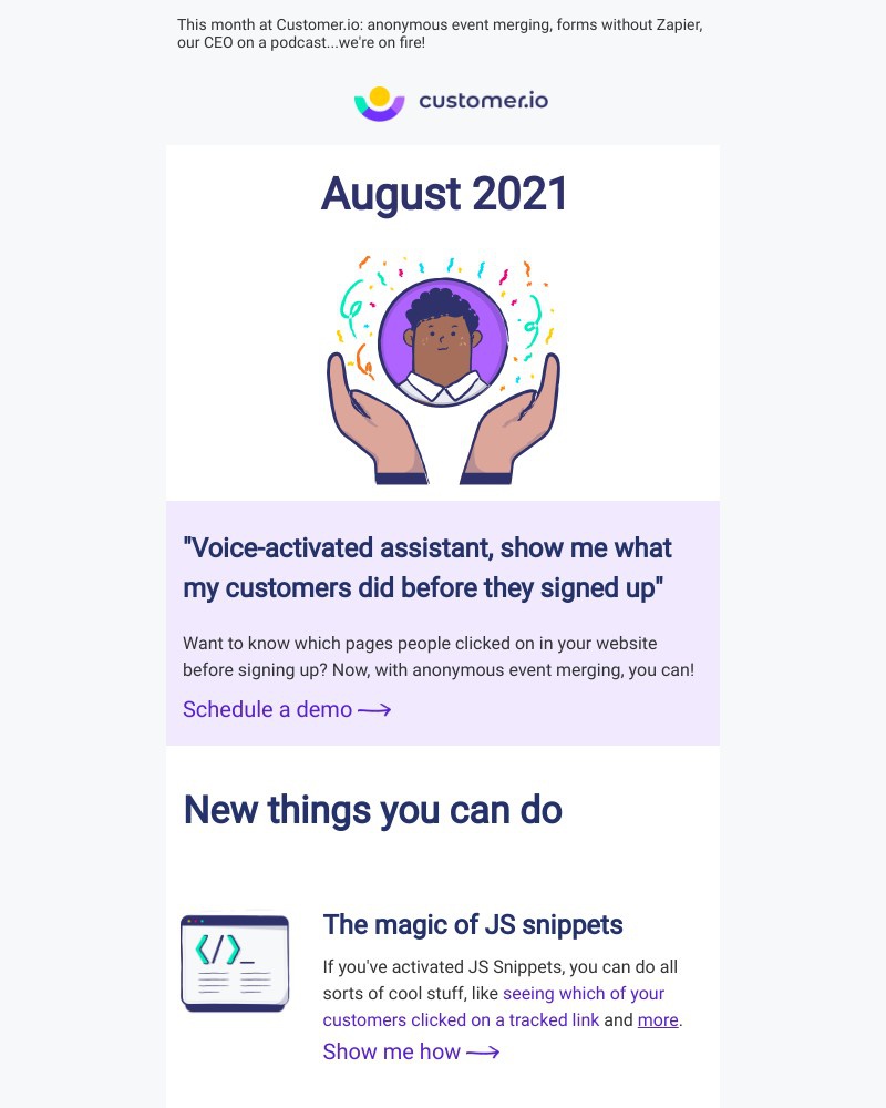 Customer.io - New! 🛎 JS snippets, forms without Zapier, and more