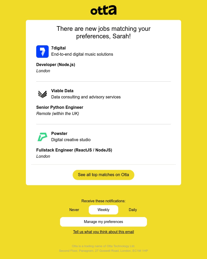 Otta - New match: Developer at 7digital