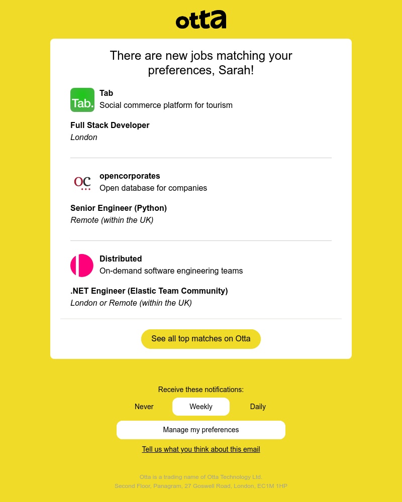 Otta - New match: Full Stack Developer at Tab
