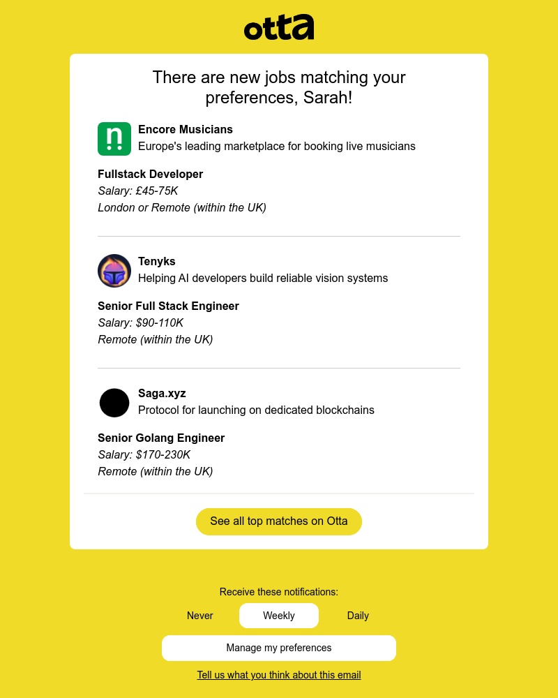 Otta - New match: Fullstack Developer at Encore Musicians